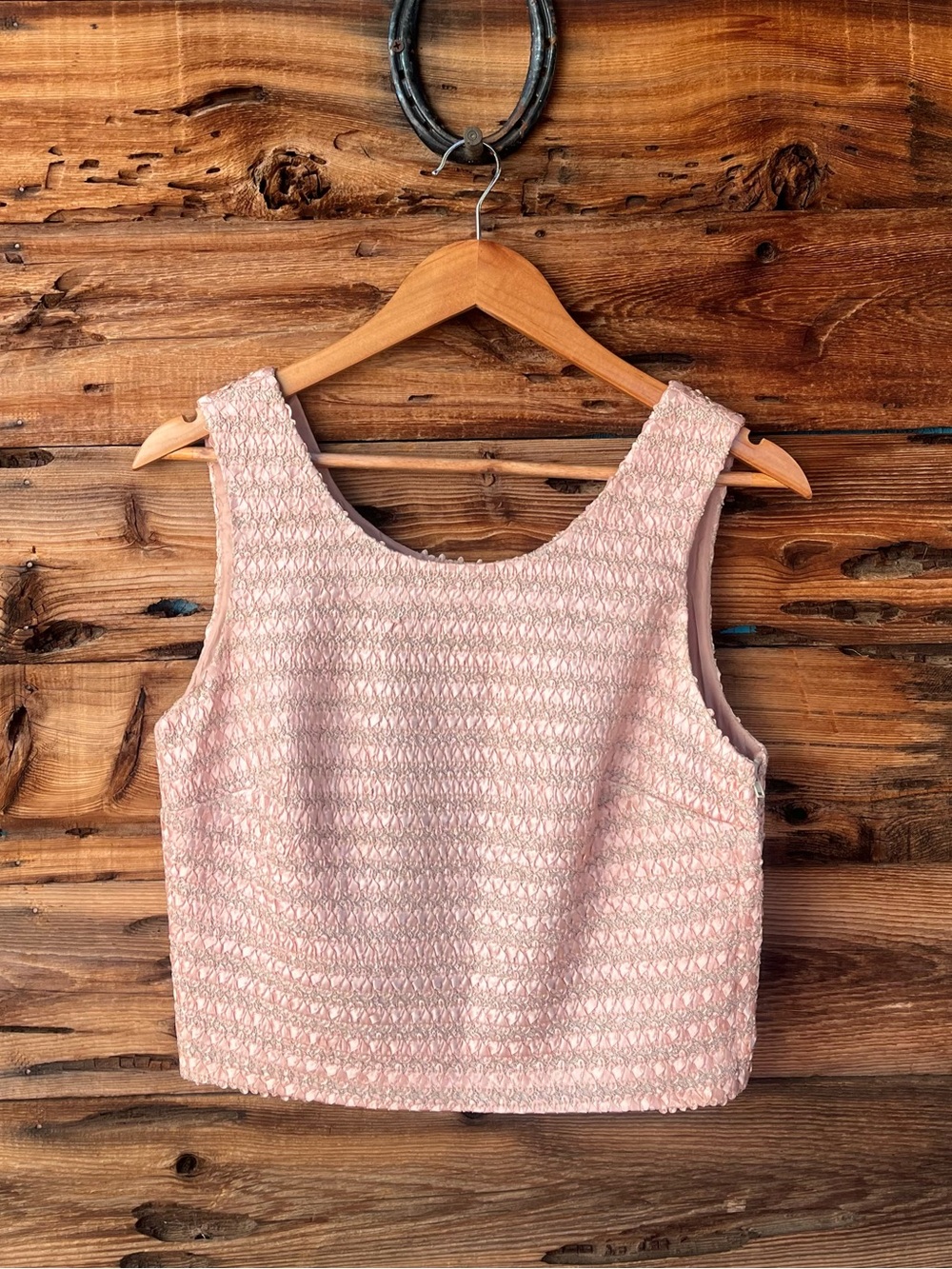 VINTAGE | Tina Hagen 90s Y2K Sleeveless Textured Blush Pink Crop Top 6